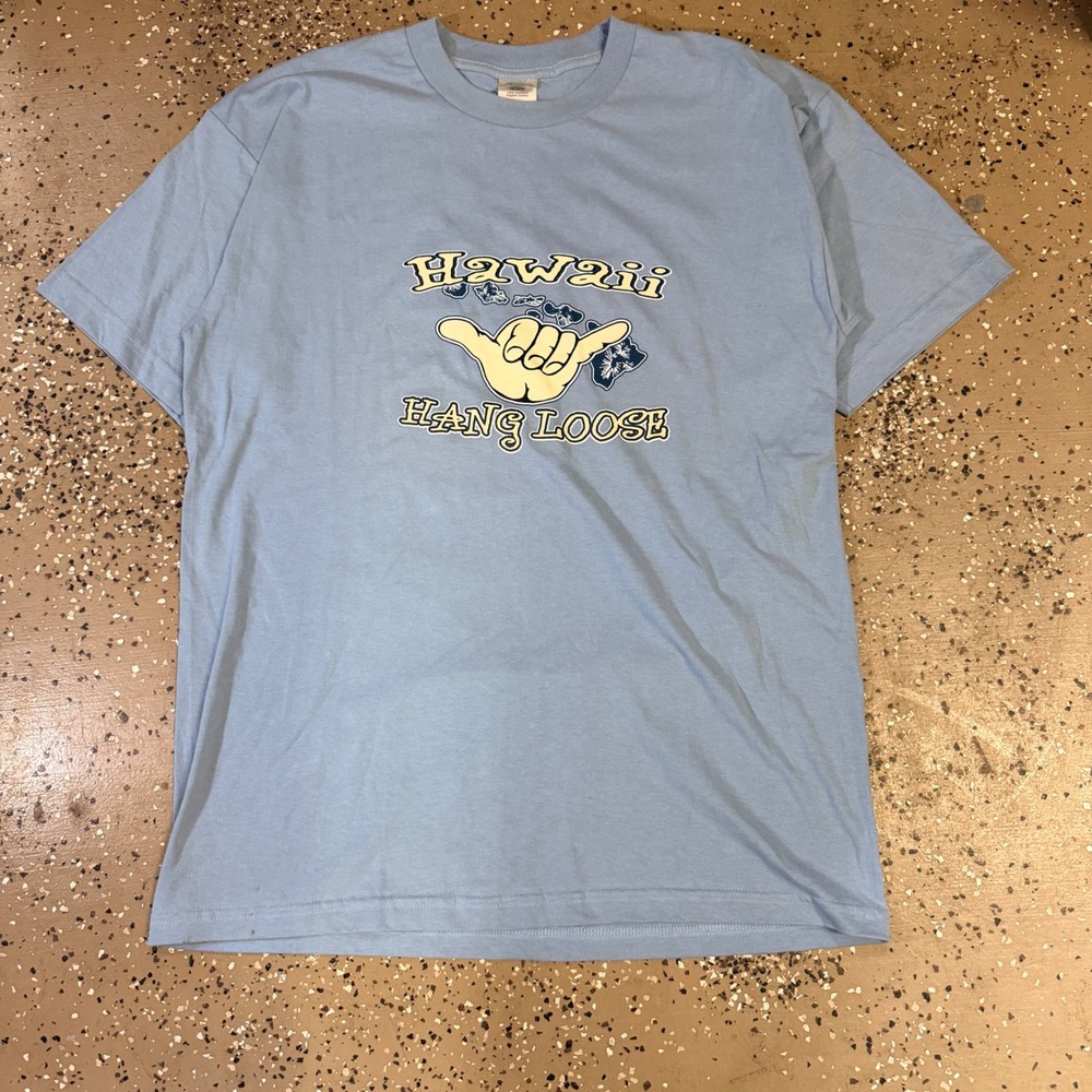 Organic Bayside Hawaii Hang Loose T Shirt Mens Large Light Blue Made in USA